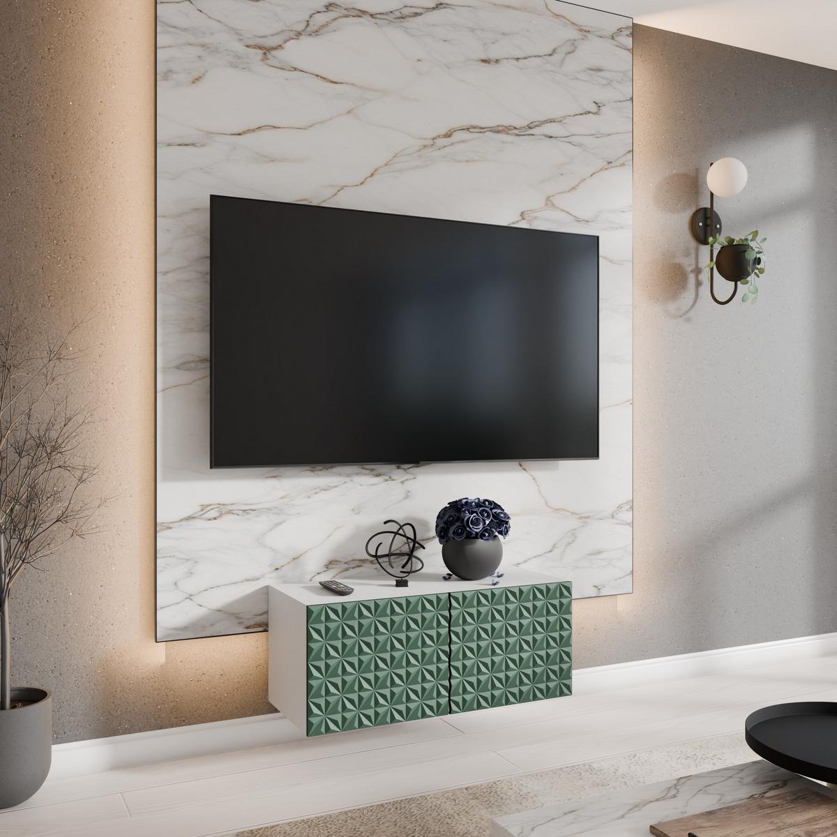 LOWBOARD ROVA 100/41/40 cm, Hängender TV-Schrank Weiß / Grün - Weiß/Grün, Holzwerkstoff (100/41/40cm) - MASSENO