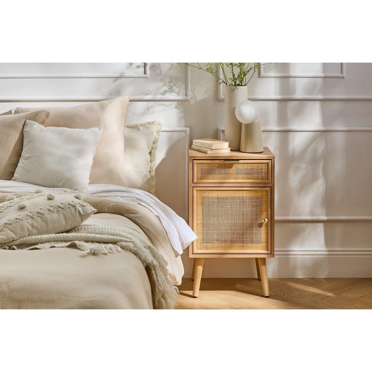 NACHTTISCH mit natürlichem Rattangeflecht - Eschefarben, Holzwerkstoff (36.5/71/40cm) - Calicosy