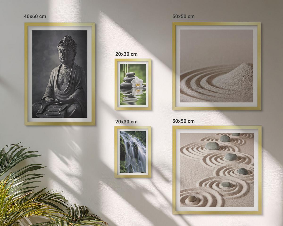 BILDER SET 5er Set - 50x50 cm & 20x30 cm & 40x60 cm Goldrahmen - Fußabdruck eines Astronauten auf dem Mond - Goldfarben, Kunststoff (40/60cm) - TULUP