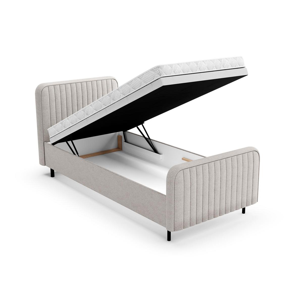 POLSTERBETT Lami 90x200, Einzelbett mit Bettkasten und Schaumstoffmatratze 10 cm, Beige - Beige/Schwarz, Textil/Metall (90/200cm) - Beautysofa