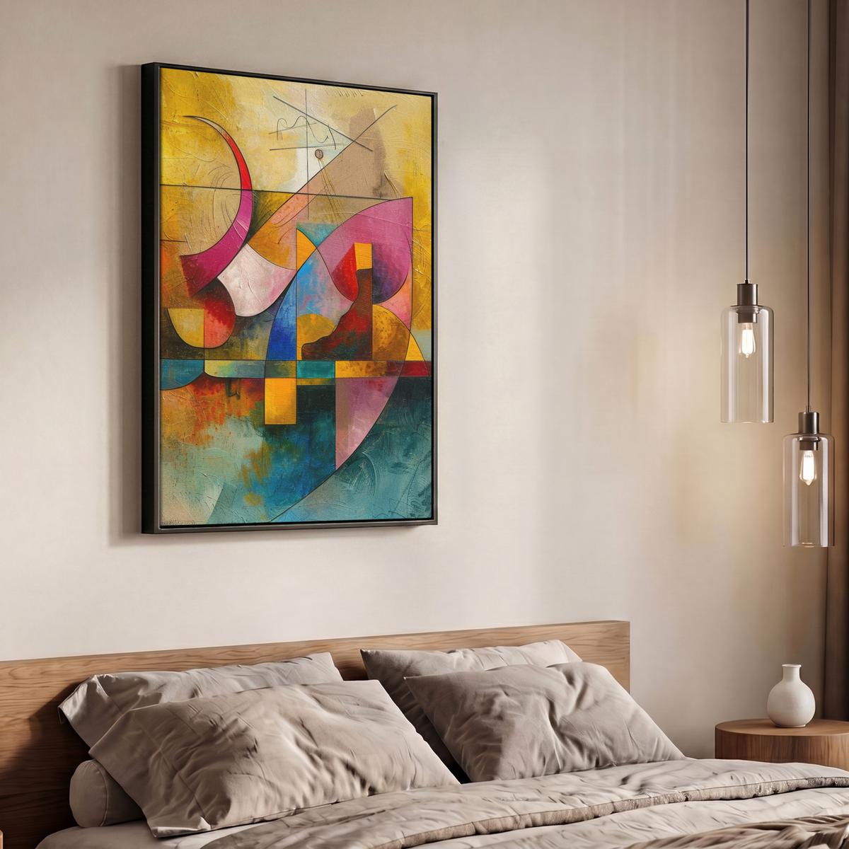 LEINWAND Bilder mit Rahmen - Kunst - Abstrakt - Modern - 70x100 - Gelb, Textil (70/100cm) - MuchoWow