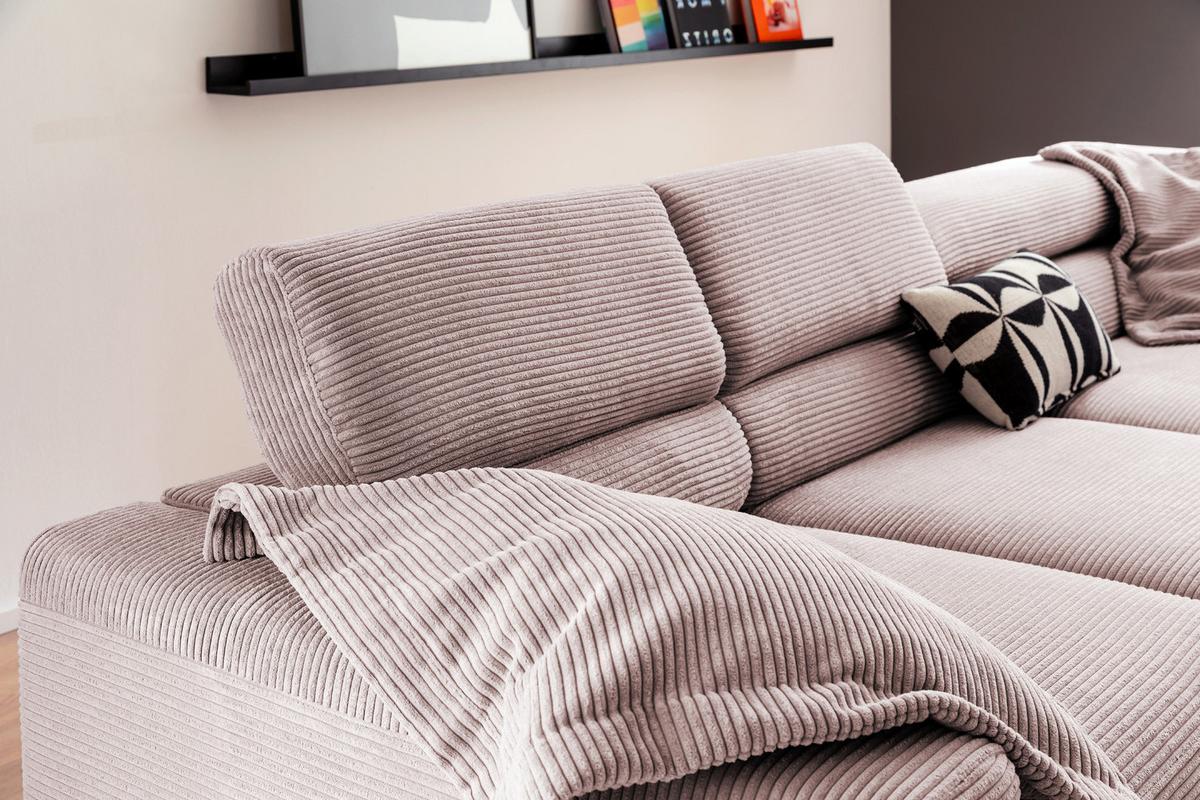 ECKSOFA DELIA Pink Cord - Schwarz/Rosa, Textil/Metall (312/219cm) - KAWOLA