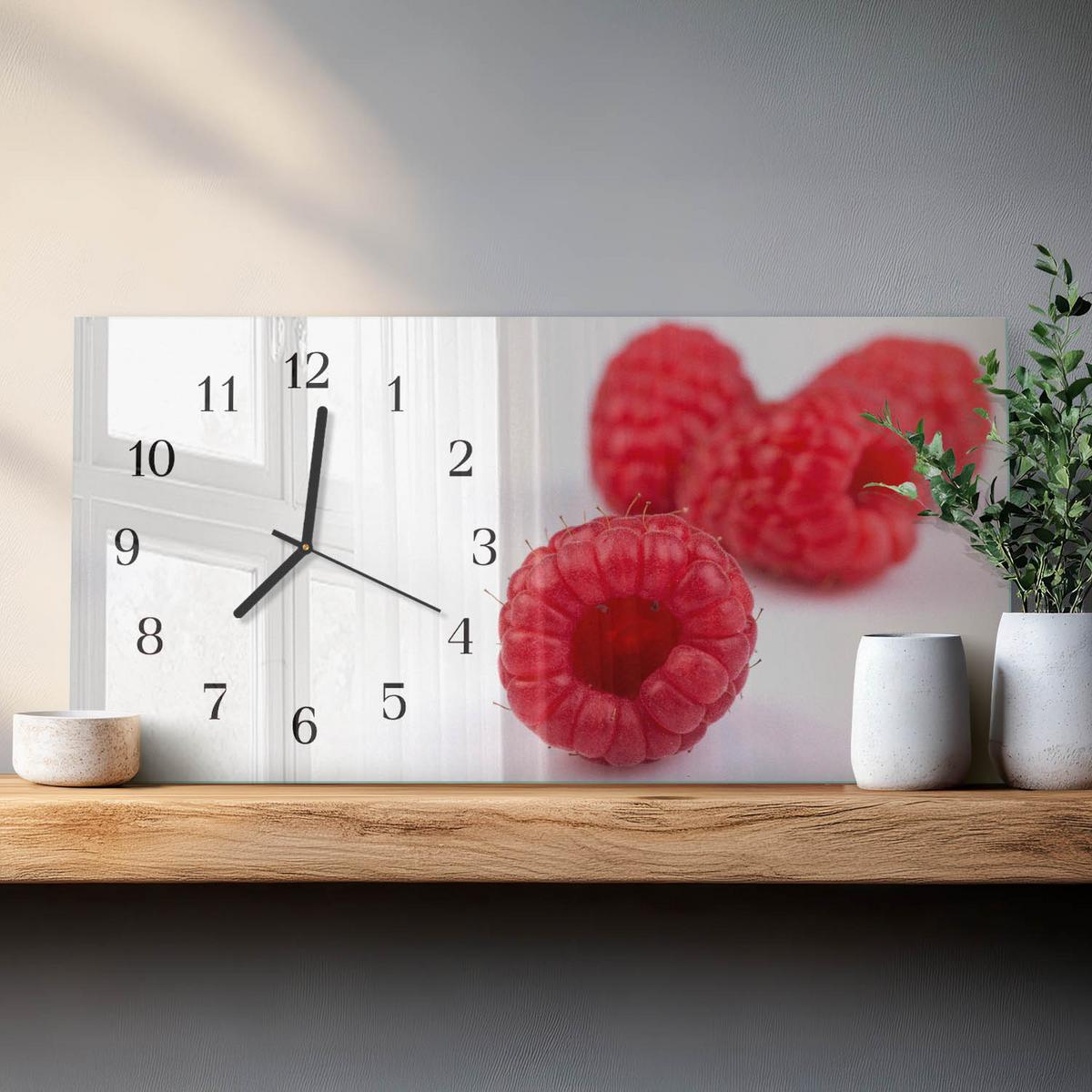 WANDUHR aus Glas 60x30 cm - Himbeeren - Rot, Glas (60/30/0.4cm) - TULUP