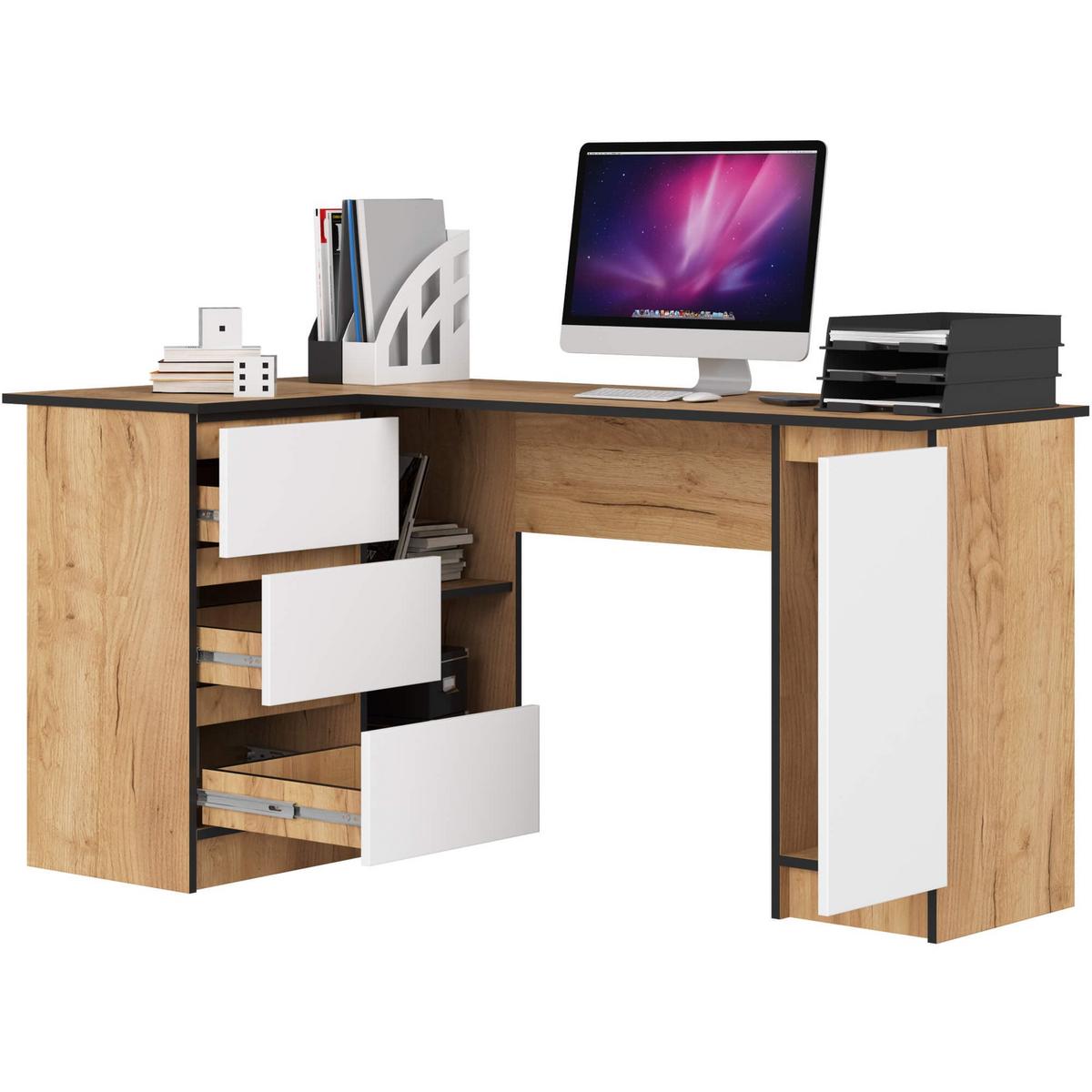 SCHREIBTISCH Eiche Craft, Weiß 77/155/85 - Weiß, Holzwerkstoff (98/52/77cm) - RAUMHIRSCH FURNITURE