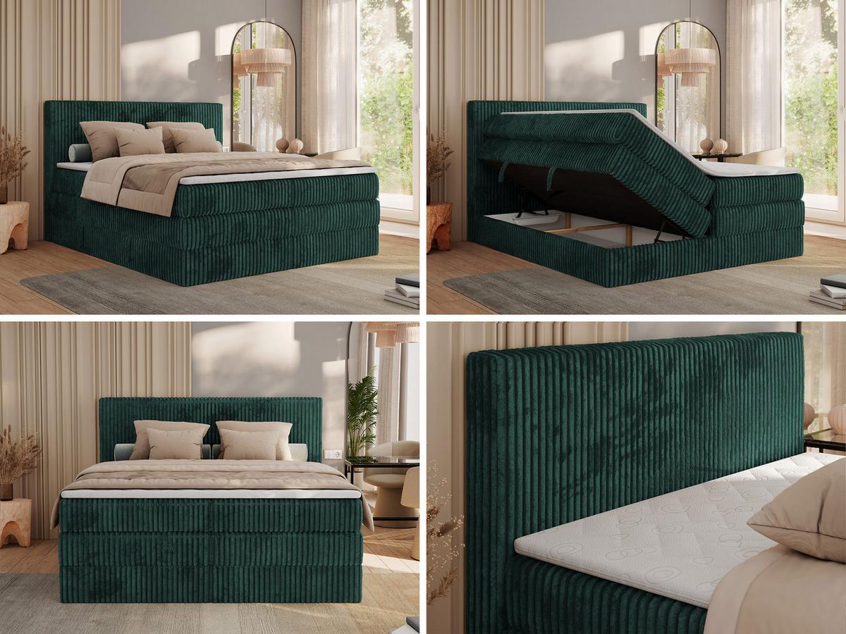 BOXSPRINGBETT TILIANO KING - 160/200 - Dunkelgrün Cord - H4 - Dunkelgrün, Holz/Textil (160/200cm) - MKS