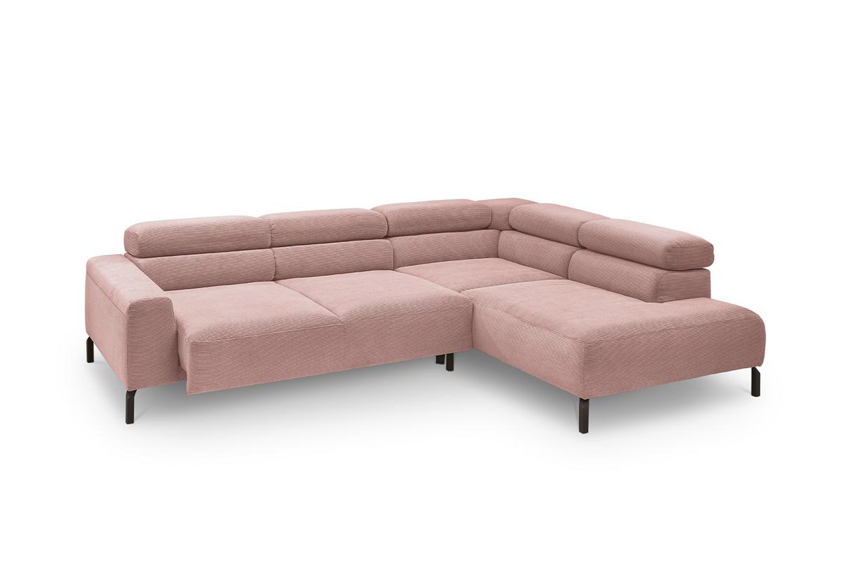 ECKSOFA MIT MOTORISCHEM SITZVORZUG DELIA Pink Cord Relaxfunktion - Schwarz/Rosa, Textil/Metall (276/219cm) - KAWOLA