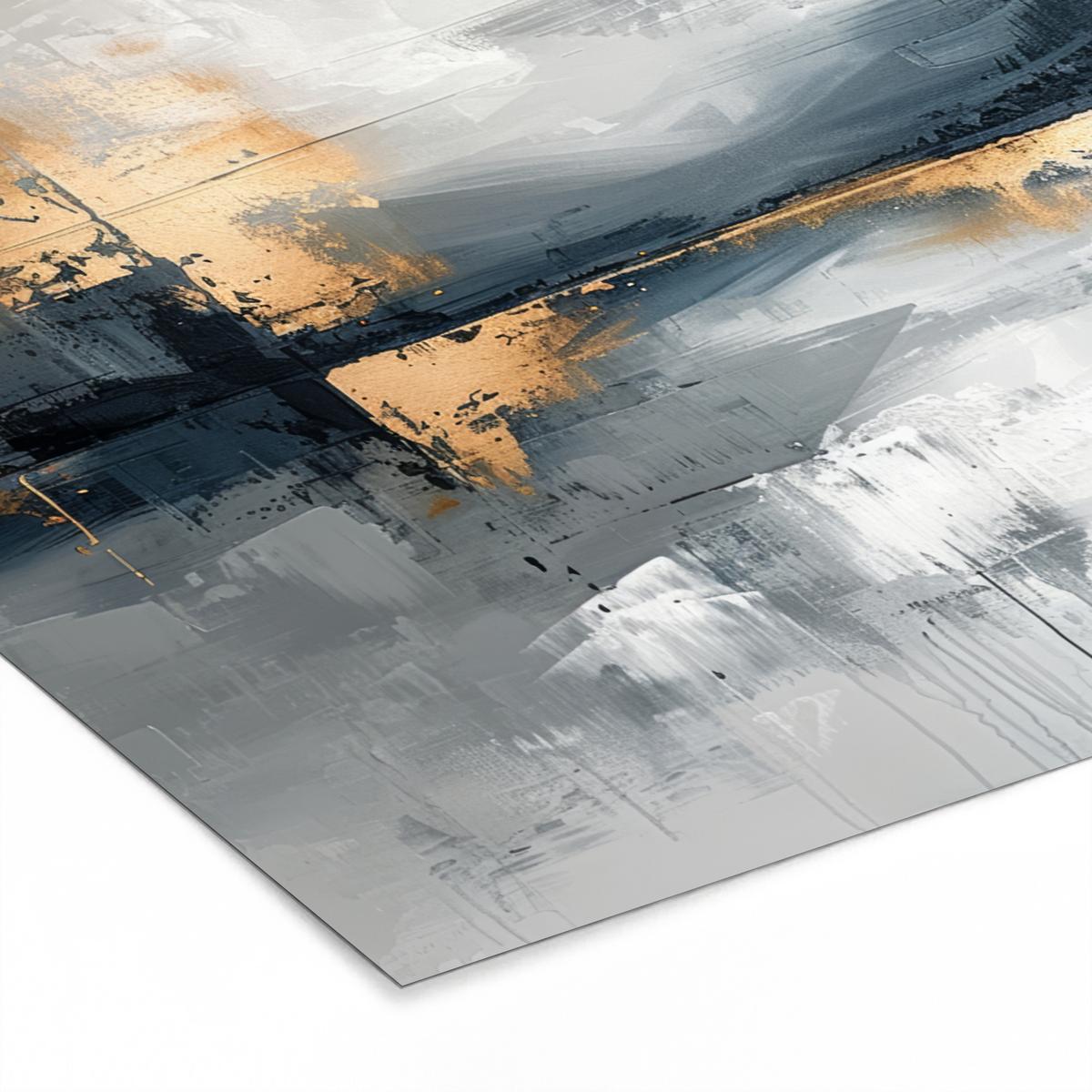 POSTER MIT RAHMENGERAHMTES BILD Kunst - Grau - Gold - Abstrakt 40x30 cm - Dunkelgrau, Papier (40/30cm) - MuchoWow