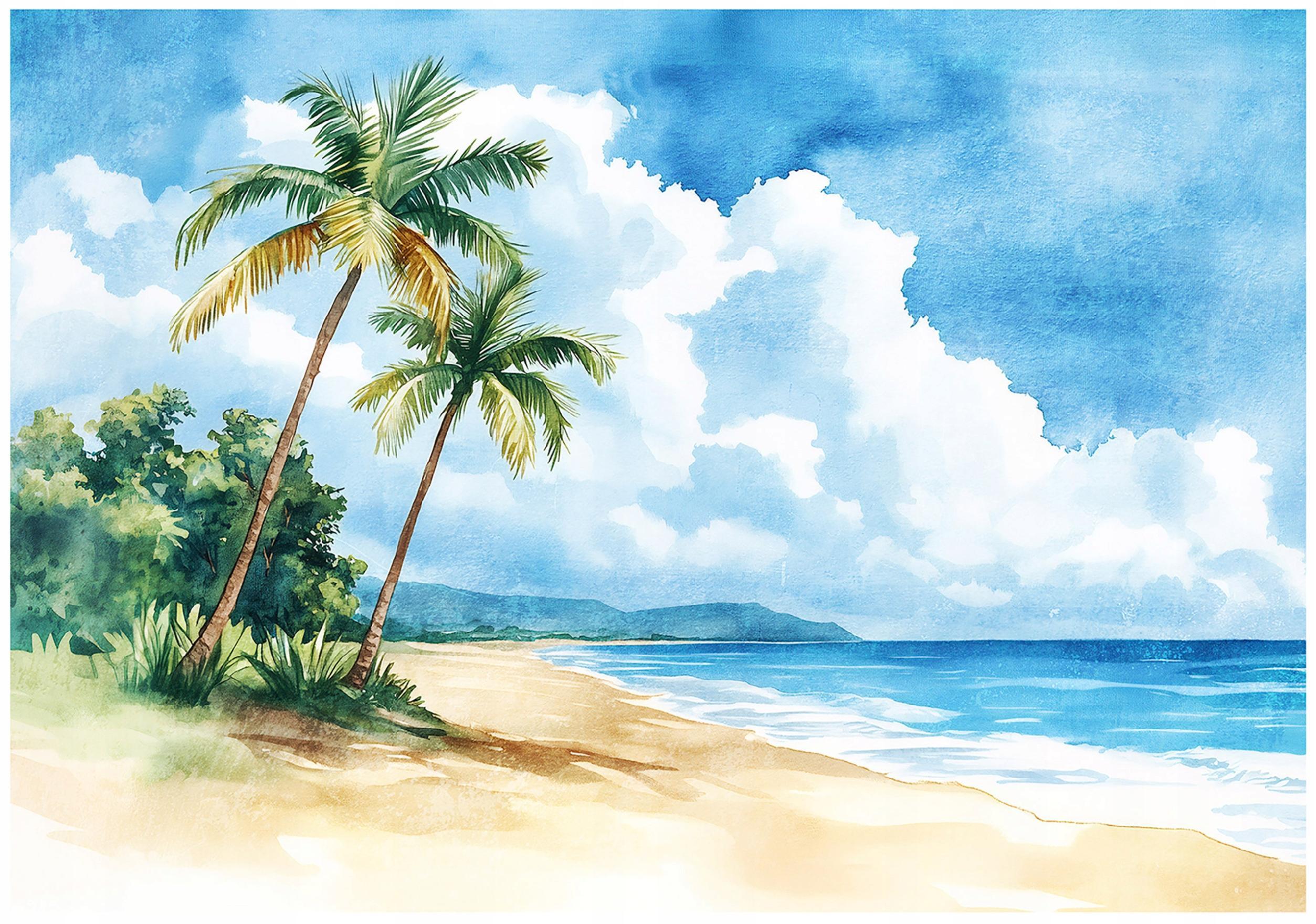 FOTOTAPETE Strand Palmen Blau 312x219 cm - Multicolor, Textil (312/219cm) - Wallarena