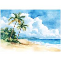 FOTOTAPETE Strand Palmen Blau 312x219 cm - Multicolor, Textil (312/219cm) - Wallarena