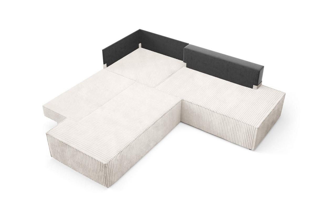 ECKSOFA TESSO II R-S Creme Kordstoff mit Schlaffunktion - Creme, Holz (254/254cm) - MASSENO