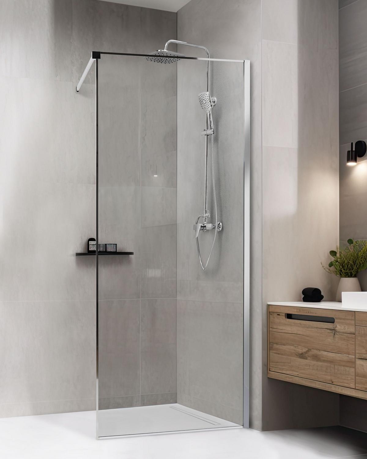 DUSCHWAND 80/190 cm Silber Waspam - Transparent/Silberfarben, Glas (80/190cm) - Beliani