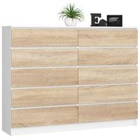 KOMMODE Weiß, Eiche Sonoma 121/160/40 - Weiß, Holzwerkstoff (160/121/40cm) - RAUMHIRSCH FURNITURE