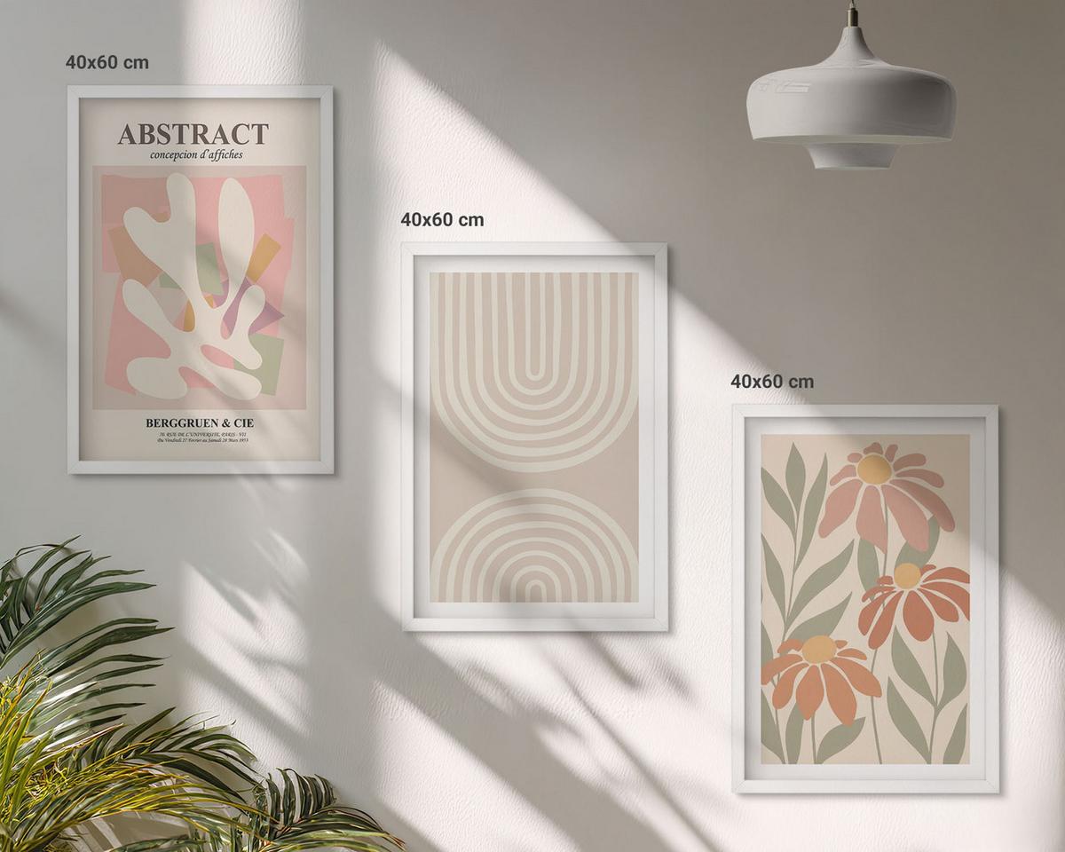 BILDER SET 3er Set - 40x60 cm Weißer Rahmen - Abstrakte Pflanzenformen - Weiß, Kunststoff (40/60cm) - TULUP