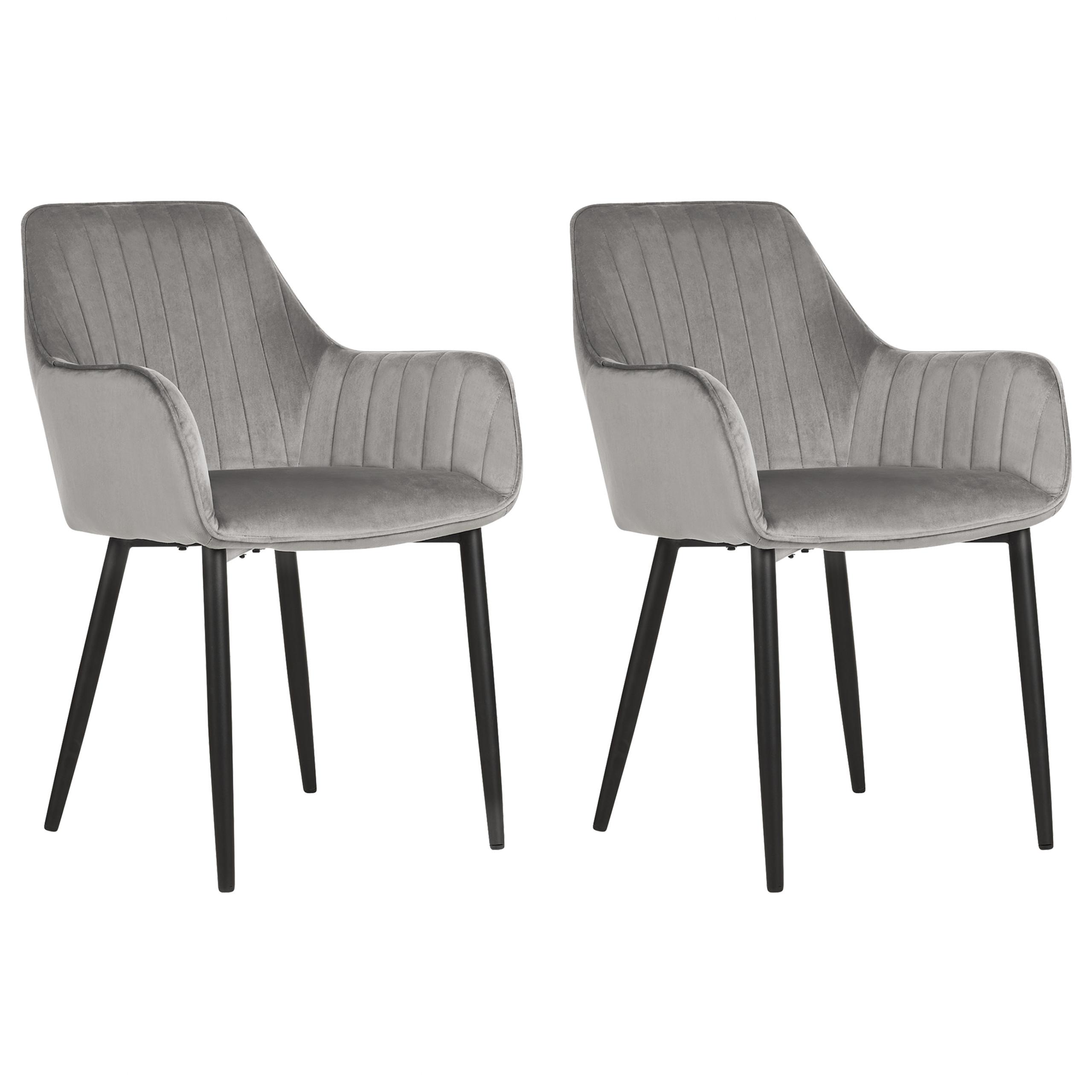 ESSZIMMERSTUHL 2er-Set Samtstoff dunkelgrau Wellston - Schwarz/Grau, Textil (60/84/61cm) - Beliani