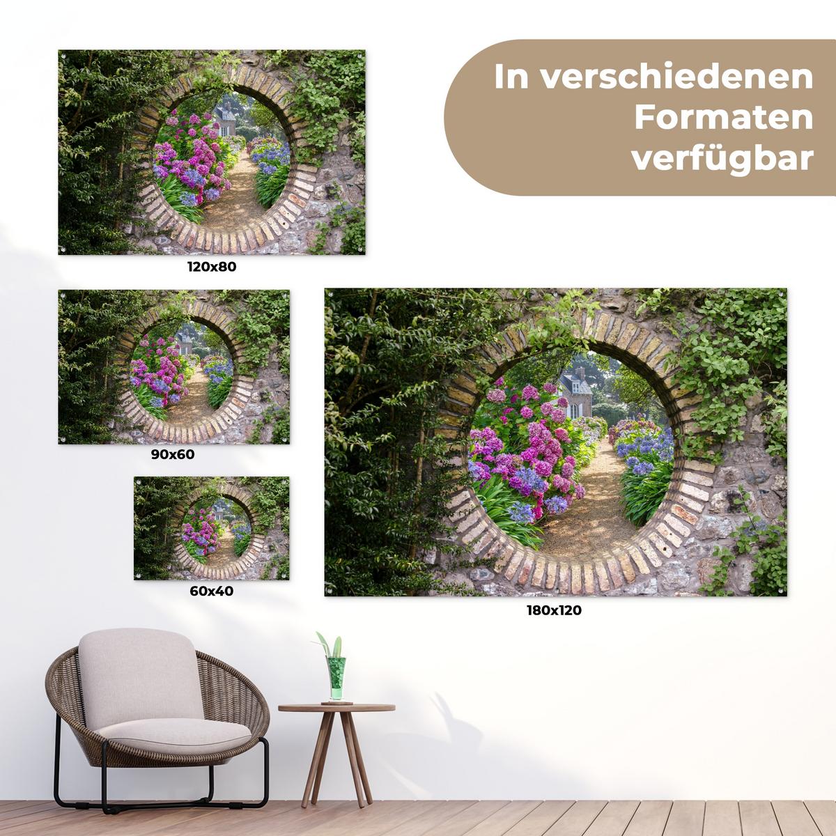 GARTENPOSTER Transparent - Blumen - Hortensie - Sommer Gartendeko 90x60 cm - Graubraun, Kunststoff (90/60/0.2cm) - OnlyWow