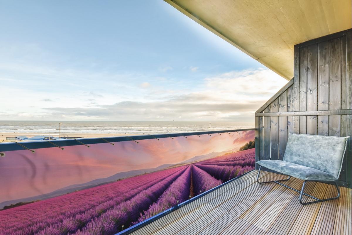 BALKON-SICHTSCHUTZ Lavendelfeld - Sonnenuntergang - Lila - Blumen Groß 500x90 cm - Violett, Kunststoff (500/90cm) - MuchoWow