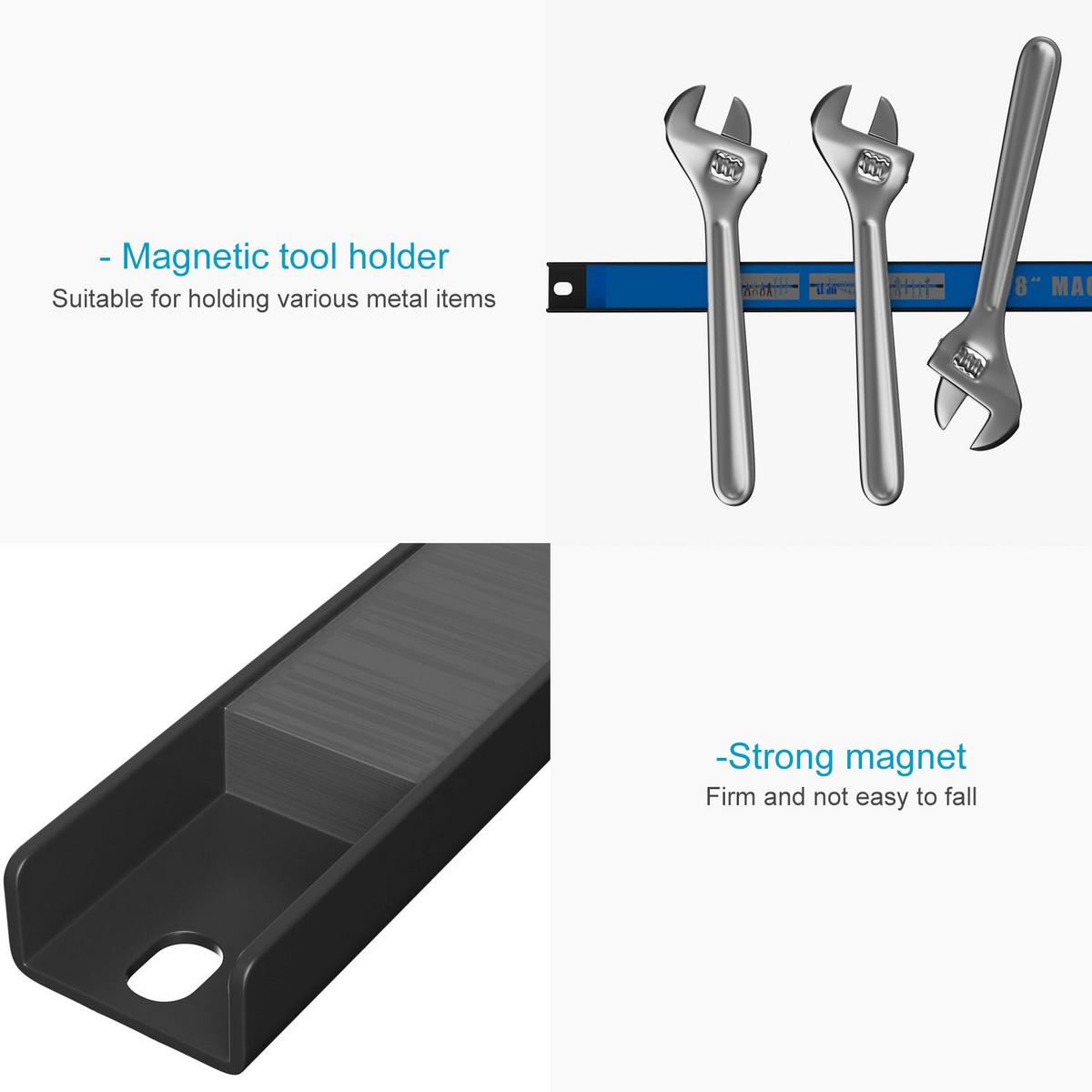 MAGNETLEISTEN-SET für Werkzeug Magnetisch (3-tlg. Set) - Schwarz, Metall (2.3/1.3/45.5cm)