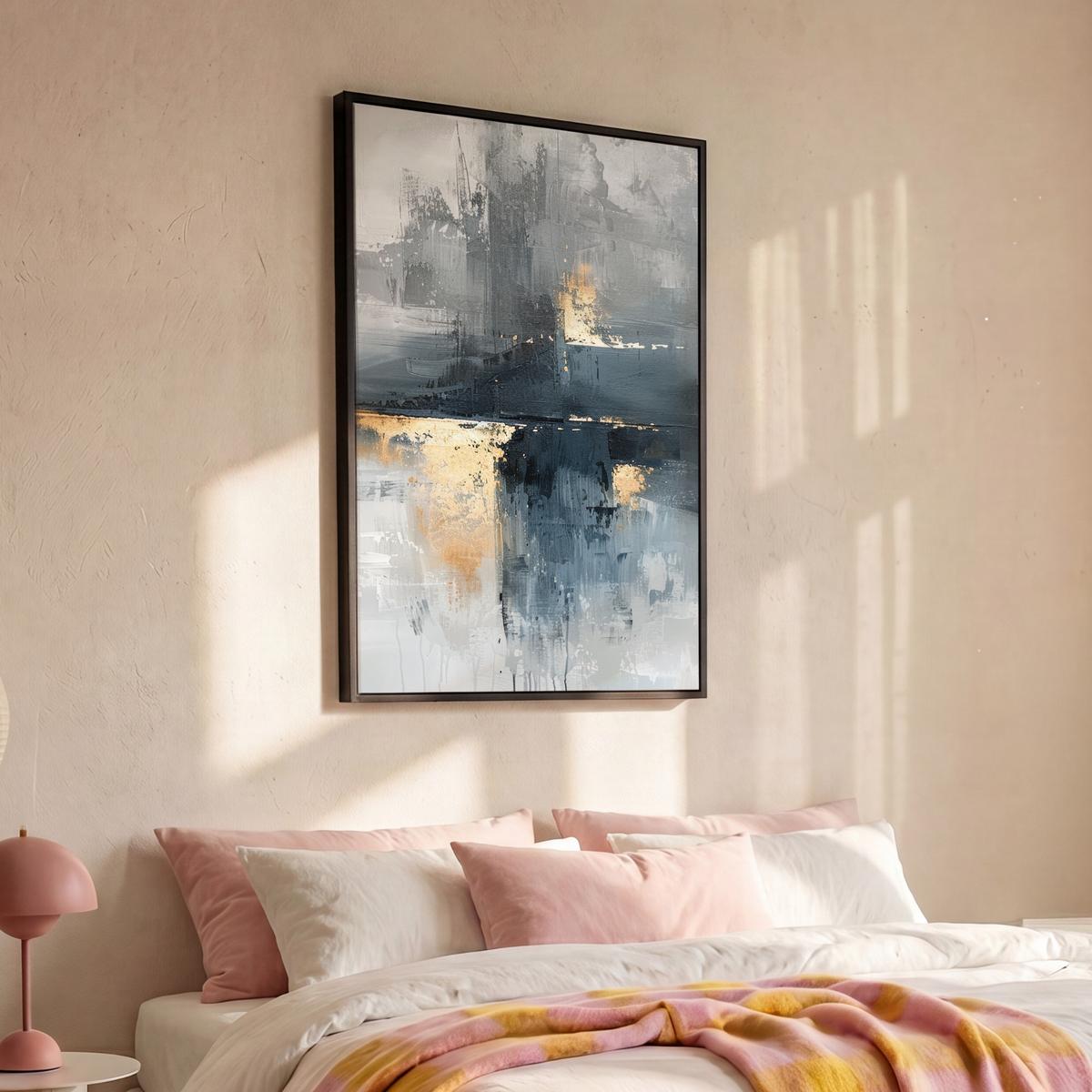 LEINWAND Bilder mit Rahmen - Kunst - Grau - Gold - Abstrakt - 100x150 - Dunkelgrau, Textil (100/150cm) - MuchoWow