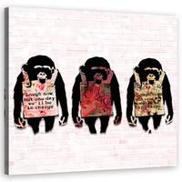 WANDBILD banksy lachen die affen - Orange, Textil (50/50cm) - Feeby