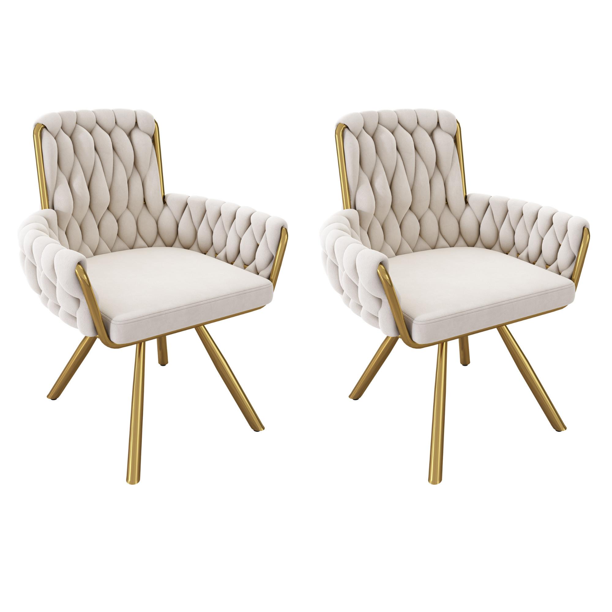 ESSZIMMERSTUHL 2er set samt gepolstert drehbar metallgestell mit armlehnen - Beige, Textil (63/87/55cm) - Urban Meuble