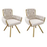 ESSZIMMERSTUHL 2er set samt gepolstert drehbar metallgestell mit armlehnen - Beige, Textil (63/87/55cm) - Urban Meuble