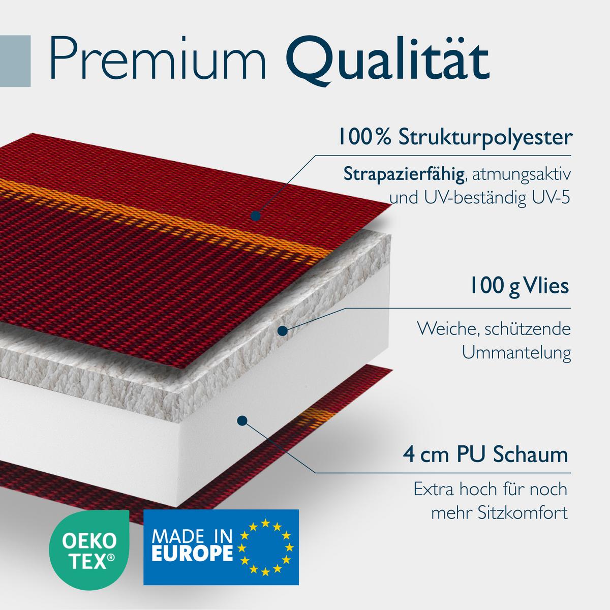 HOCHLEHNER Sun-HL 119x50x8cm Rot-Anthrazit-Gestreift (2tlg) - Dunkelrot, Textil (50/120cm) - Beautissu 