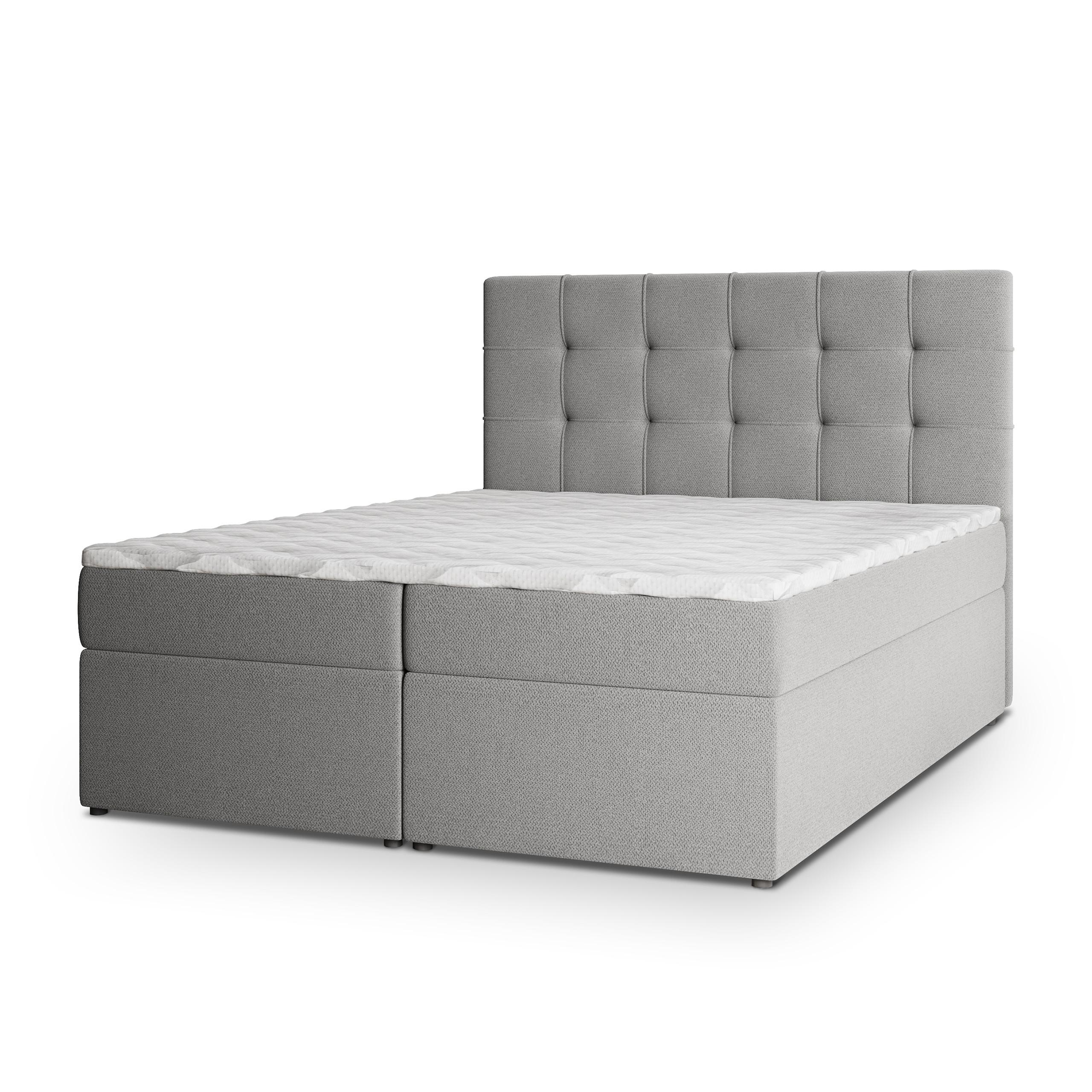 BOXBETT PALMA 180x200 cm mit Matratze und Topper, H2+H3 - Grau - Grau, Holz (180/200cm) - MASSENO