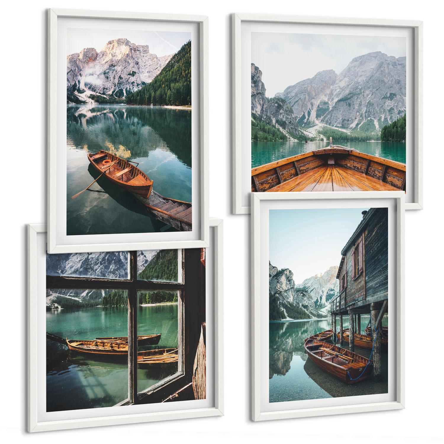 BILDER SET 4er Set - 50x50 cm & 40x60 cm Weißer Rahmen - Haus am Bergsee Łódź - Weiß, Kunststoff (50/50cm) - TULUP