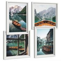 BILDER SET 4er Set - 50x50 cm & 40x60 cm Weißer Rahmen - Haus am Bergsee Łódź - Weiß, Kunststoff (50/50cm) - TULUP