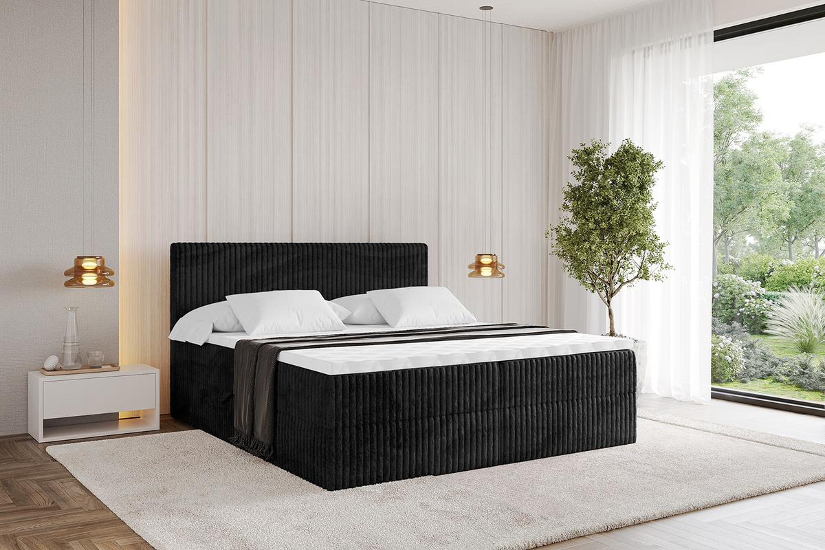 BOXBETT mit Matratze H4 und Lattenrost - TOLO - 180x200 Cord - Schwarz - Schwarz, Holzwerkstoff/Kunststoff (180/200cm) - ALTDECOR