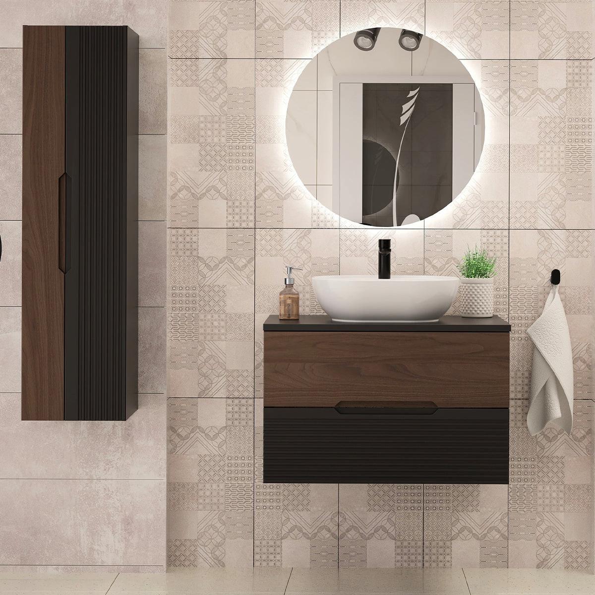 WASCHTISCHUNTERSCHRANK 80cm Sylla Schwarz und Holz - Schwarz, Holzwerkstoff (80/50/45.8cm) - Petits-meubles