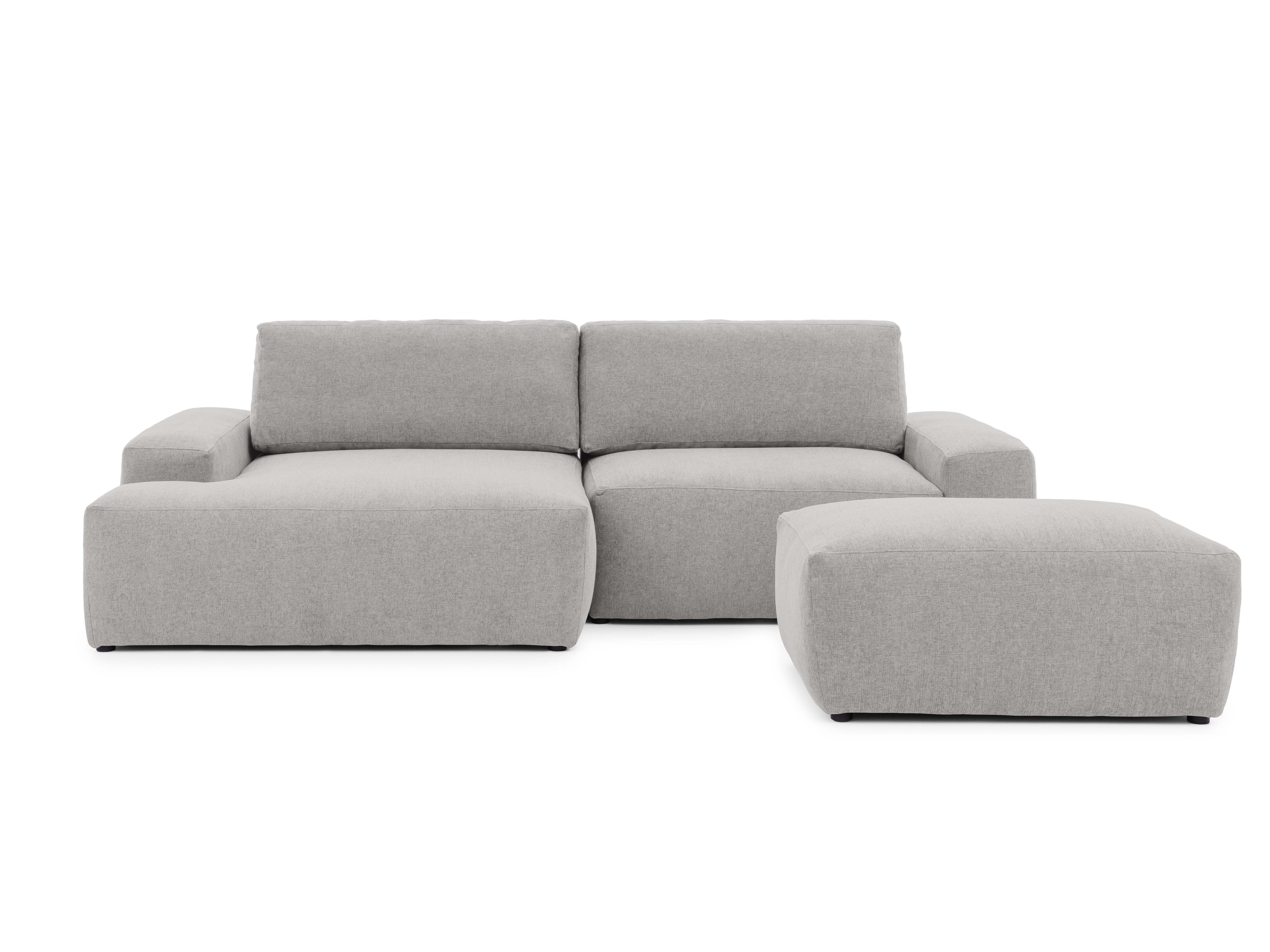 ECKSOFA inkl. Hocker Lennon aus Hellgrau Strukturstoff mit Schlaffunktion und Bettkasten - Hellgrau/Schwarz, Holz/Kunststoff (137/264cm) - S-Style