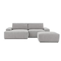 ECKSOFA inkl. Hocker Lennon aus Hellgrau Strukturstoff mit Schlaffunktion und Bettkasten - Hellgrau/Schwarz, Holz/Kunststoff (137/264cm) - S-Style