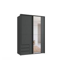 SCHWEBETÜRENSCHRANK 2-türig B138/H200/T65 cm, Passepartout-Kleiderschrank in Grafit mit sichtbaren Schubkästen & Spiegel / 22686 - Graphitfarben/Schwarz, Holz/Holzwerkstoff (138/200/65cm) - luma-home