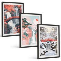 BILDER SET 3er Set - 40x60 cm Schwarzer Rahmen - Wasserfälle der Jahreszeiten - Schwarz, Kunststoff (40/60cm) - TULUP