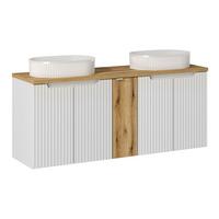 DOPPELWASCHTISCH 140cm Riva Weiß und Holz - Weiß, Holzwerkstoff (140/57/40cm) - Petits-meubles