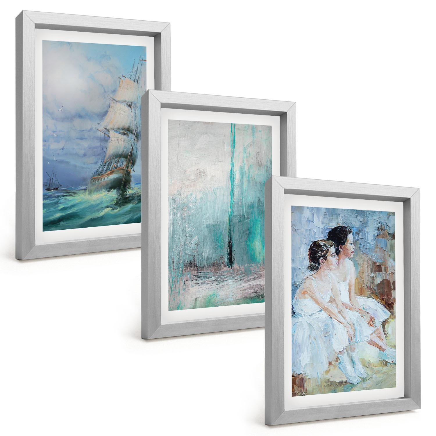 BILDER SET 3er Set - 20x30 cm Silberner Rahmen - Abstrakte Tänzerin auf dem Schiffsmeer - Silberfarben, Kunststoff (20/30cm) - TULUP