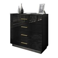 KOMMODE LINA 95 mit Griffen Schwarzer Glanz LED Griffe Gold - Goldfarben/Schwarz, Holzwerkstoff (95/84/40cm) - Lookway