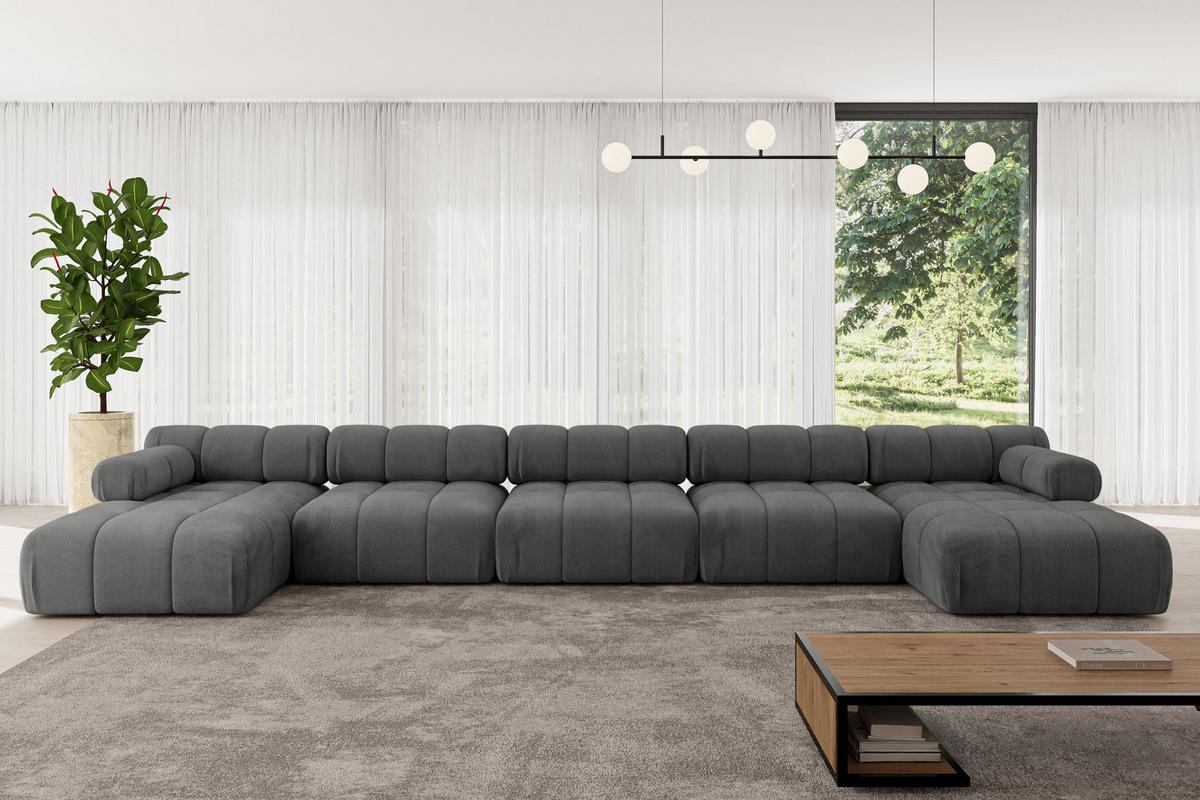 WOHNLANDSCHAFT modulares Sofa Tesso-U3 - 475x160x70 cm Dunkelgrau Velours - Dunkelgrau, Holzwerkstoff/Textil (475/70/160cm) - ALTDECOR