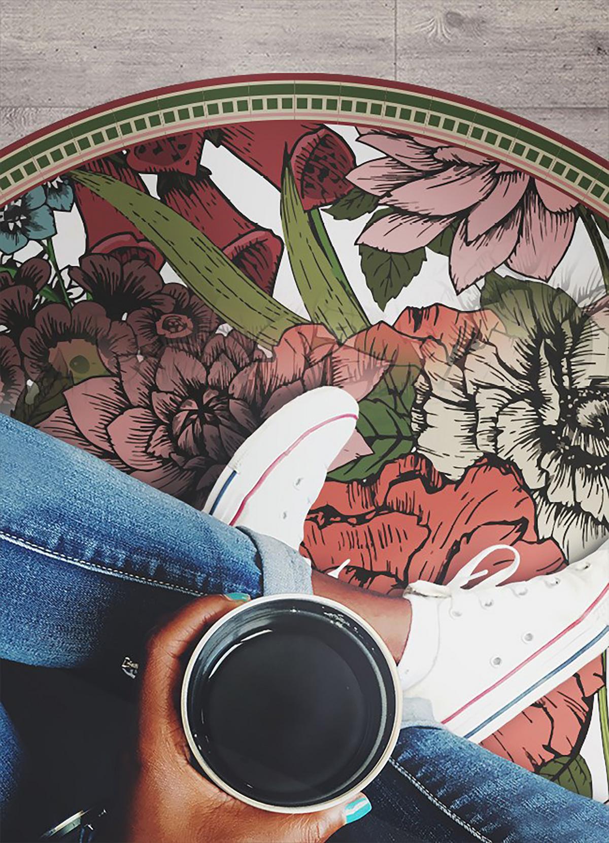 VINYL TEPPICH Ø100 cm Vielfältige Blumen - Rot, Kunststoff (100/100cm) - TULUP
