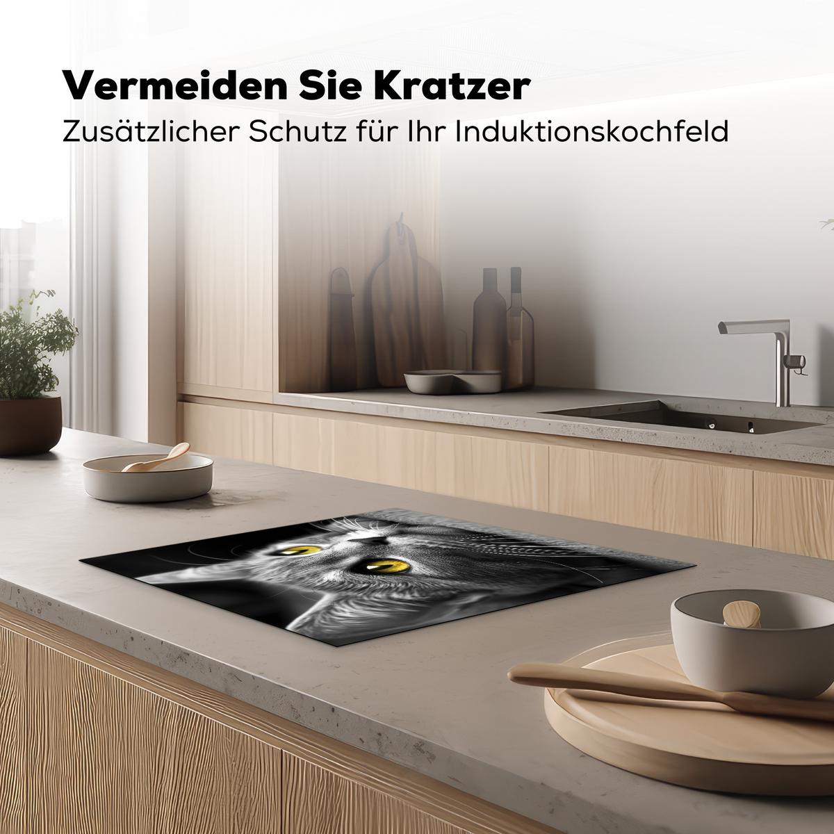 HERDABDECKPLATTE Katze - Grau - Tiere - Katze Abdeckung Ceranfeld 57.6x51.6 cm - Grau, Kunststoff (57.6/51.6/0.2cm) - MuchoWow