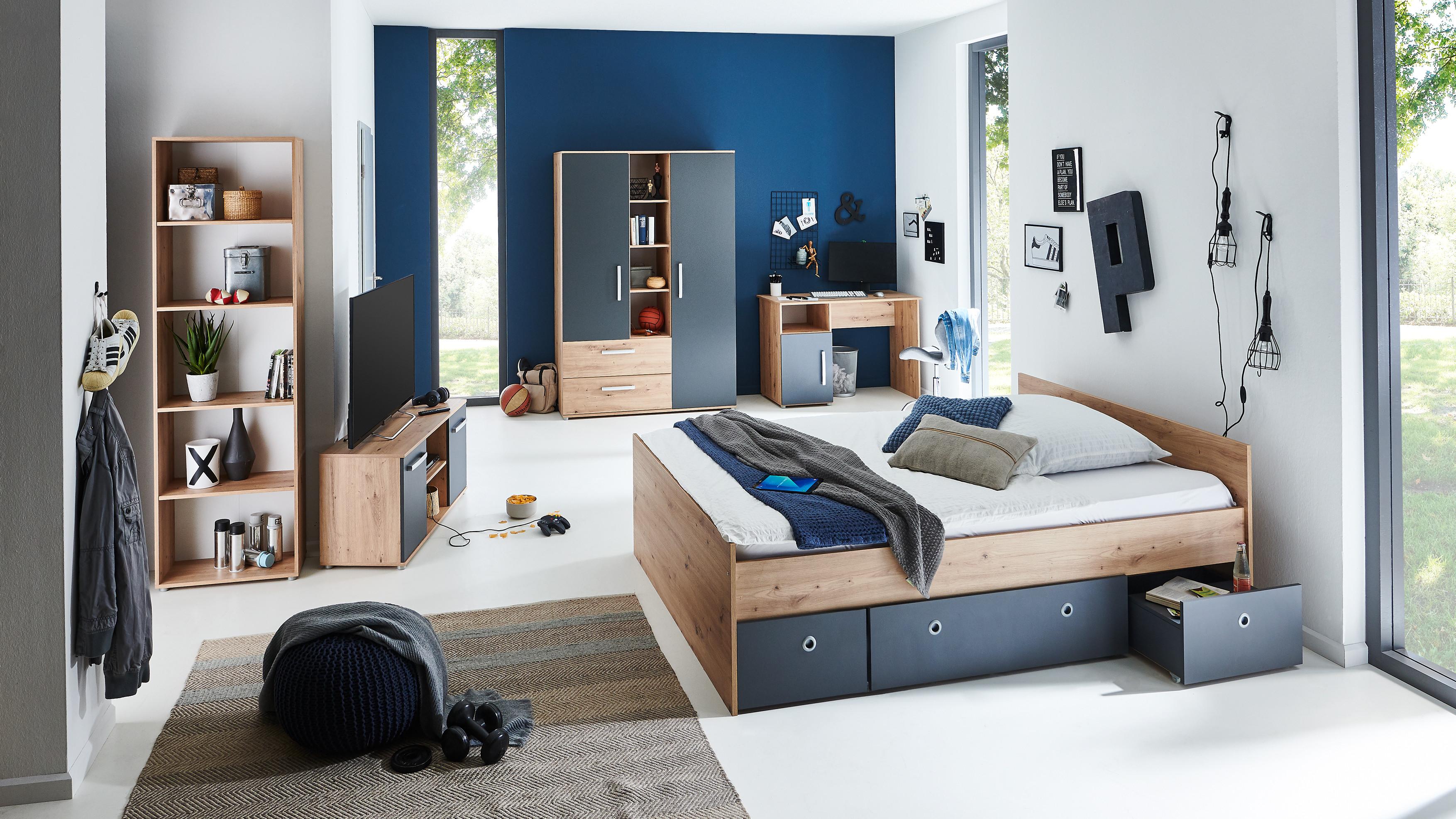 JUGENDZIMMER MEGA-Set Alessio 6-tlg. - Anthrazit/Silberfarben, Holzwerkstoff/Kunststoff (140/1/200cm) - arthur berndt