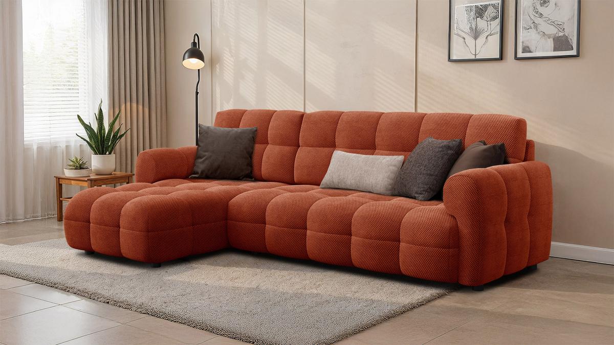 ECKSOFA MELLOW 4-Sitzer, dunkelorange - Dunkelorange/Schwarz, Holz/Textil (262/156cm) - Wozimo