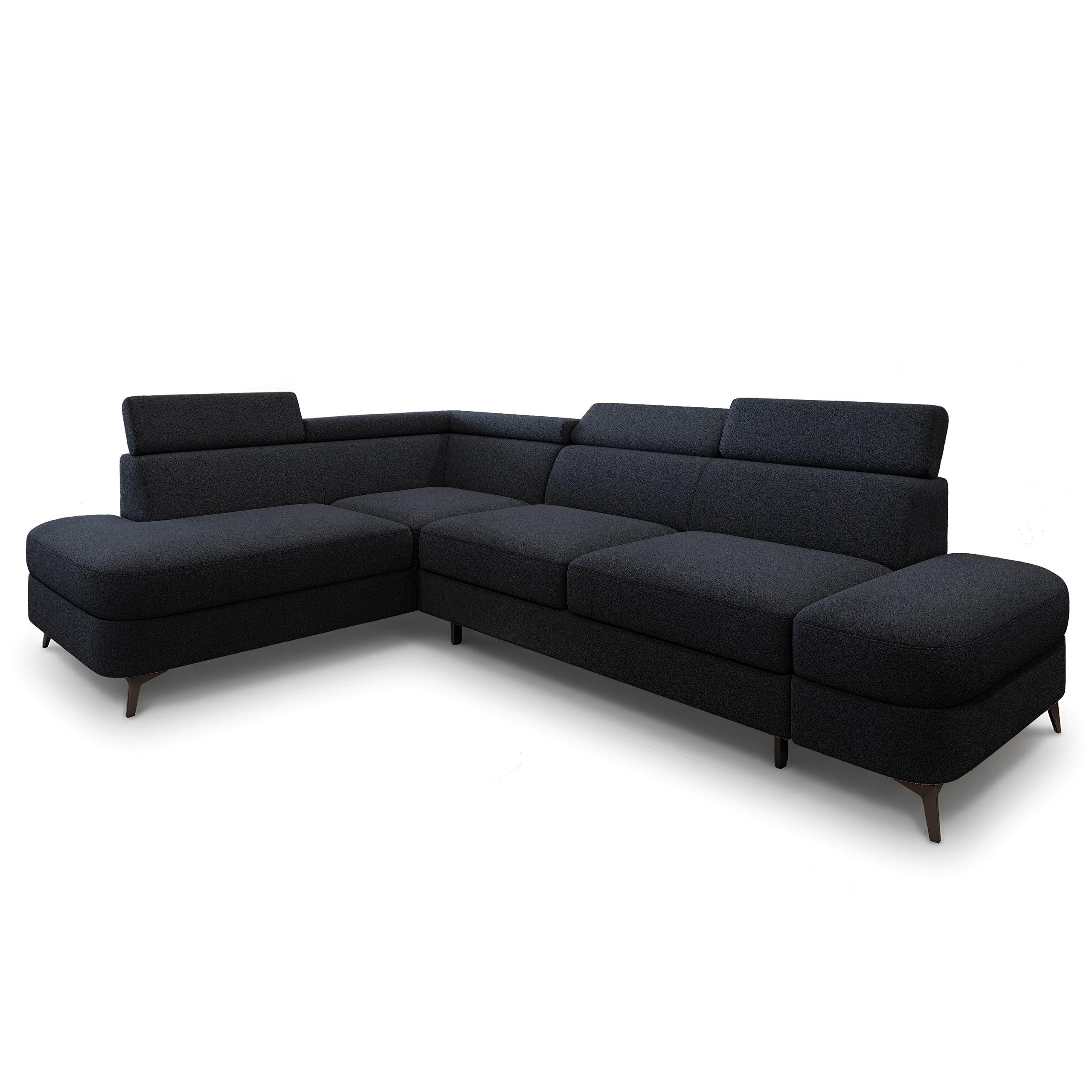 ECKSOFA AVISE Q L-S Schwarz Boucle-Stoff mit Schlaffunktion - Schwarz, Holzwerkstoff/Textil (268/195cm) - MASSENO