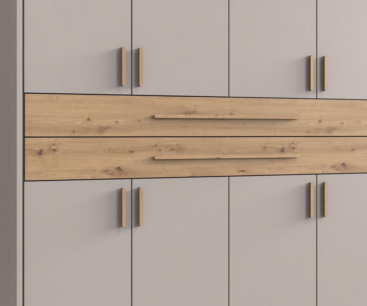DREHTÜRENSCHRANK B273/H210/T58 cm Beige Grau, Kleiderschrank m. Passepartout, 2 Spiegel, 2 Schubkästen & Griffen in Eiche Artisan Dekor / 22651 - Greige/Eiche Artisan, Holzwerkstoff/Kunststoff (273/210/58cm) - luma-home