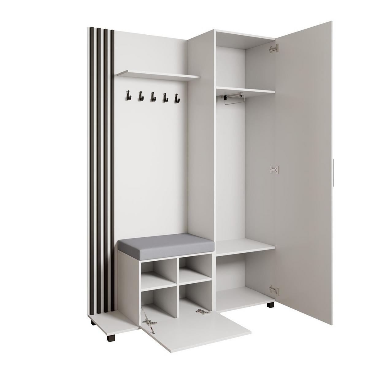 GARDEROBENSCHRANK Livia mit Aufhängern und Spiegel, Weiß, links - Schwarz/Weiß, Holzwerkstoff (137/207/42cm) - Beautysofa