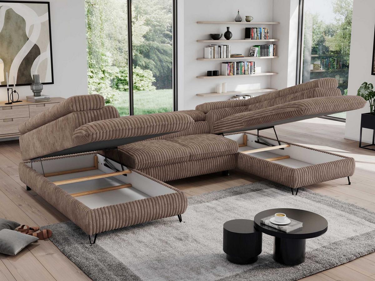 WOHNLANDSCHAFT PEDRO U Cord Braun - Schwarz/Braun, Textil/Metall (346/76/208cm) - MKS