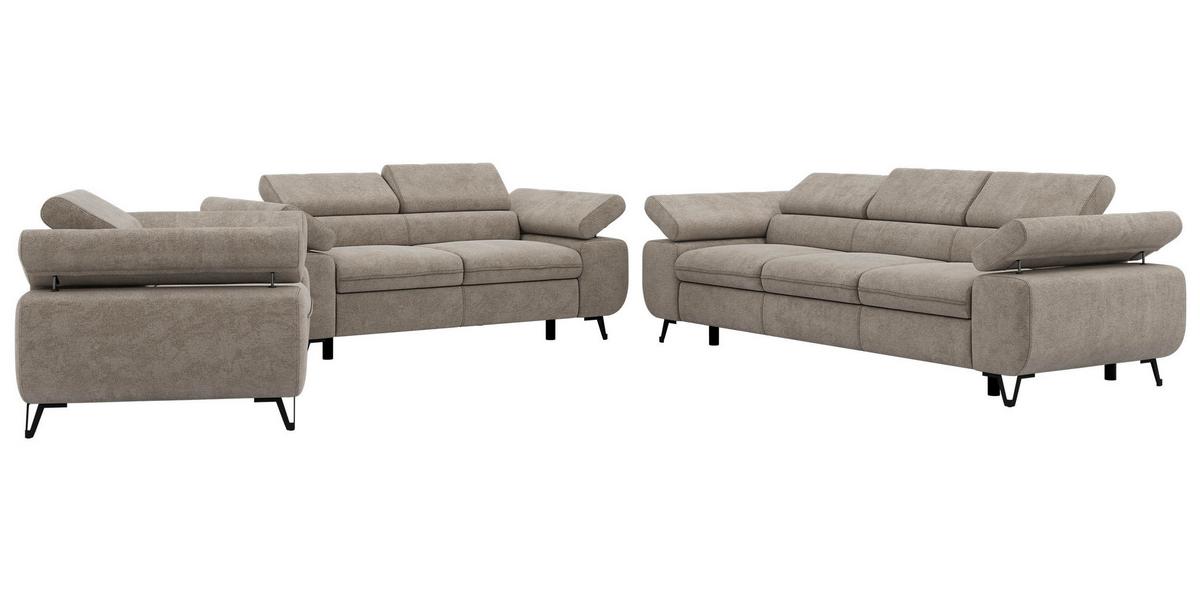 SITZGARNITUR PETER 1+2+3 - Greige Stukture - Greige/Schwarz, Textil/Metall (262/76/99cm) - MKS