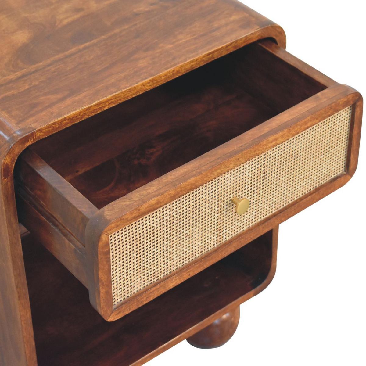 NACHTKASTEN Kastanie Offen Geflochten, 1 Schublade und Offenes Regal, Dunkelbraun - Dunkelbraun/Messingfarben, Holz/Metall (45/54/35cm) - Artisan Furniture