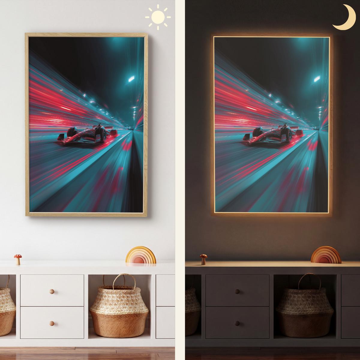 WANDLEUCHTE MIT AKKU Rennwagen - Rot - Geschwindigkeit 70x100 cm - Türkis, Holzwerkstoff (70/100/8cm) - OnlyWow